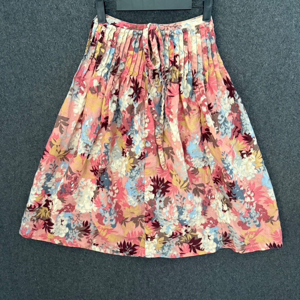 Vintage Small 100% Wool Floral Pleated Midi Skirt Pink Cottage Prairie Preppy